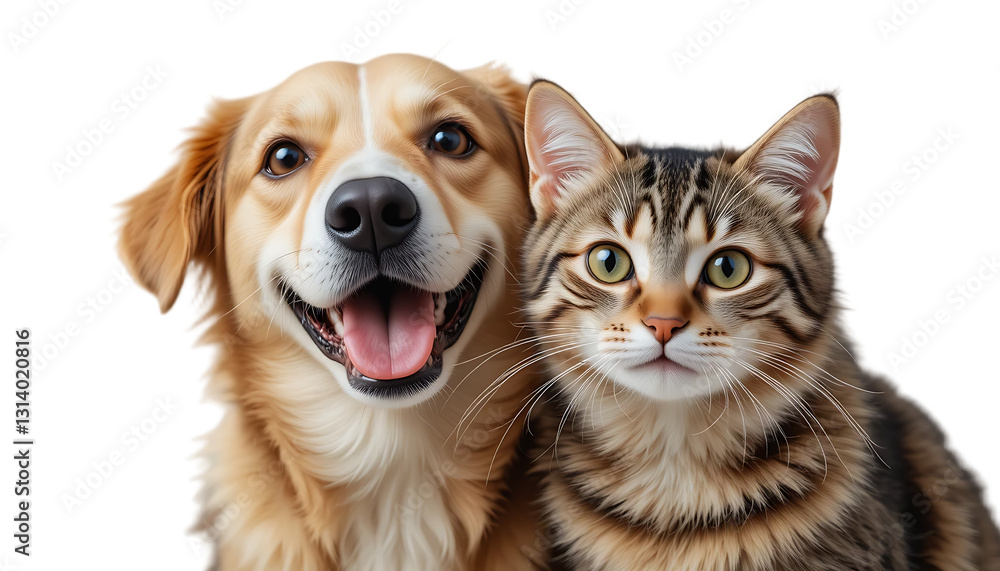 close up, Portrait of Happy dog and cat that looking at the camera together isolated on transparent background, friendship between dog and cat close up, Portrait of Happy dog and cat that looking at the camera together isolated on transparent background, friendship between dog and cat