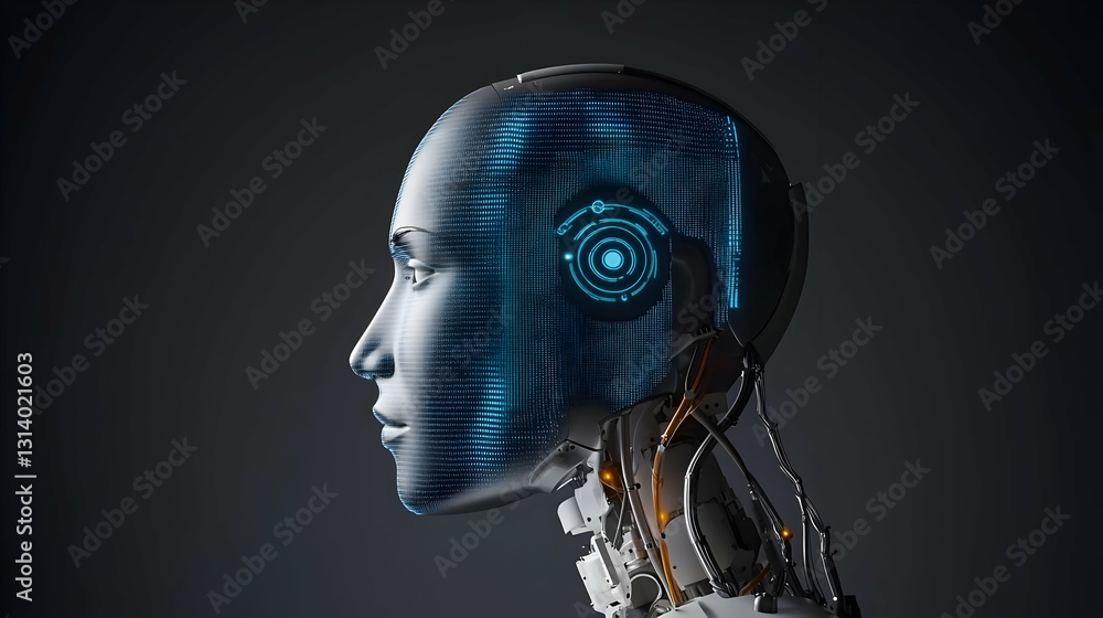 Profile Of A Futuristic Robot Head With Blue Circuitry Profile Of A Futuristic Robot Head With Blue Circuitry