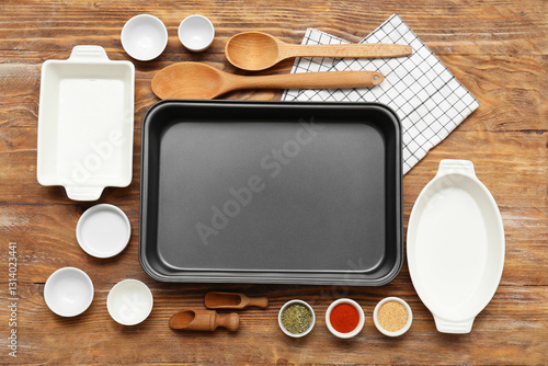Empty baking pans, spoons, ...