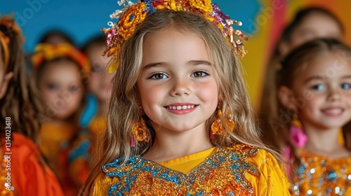 Obraz na płótnie Adorable Girl in Festive Attire w salonie