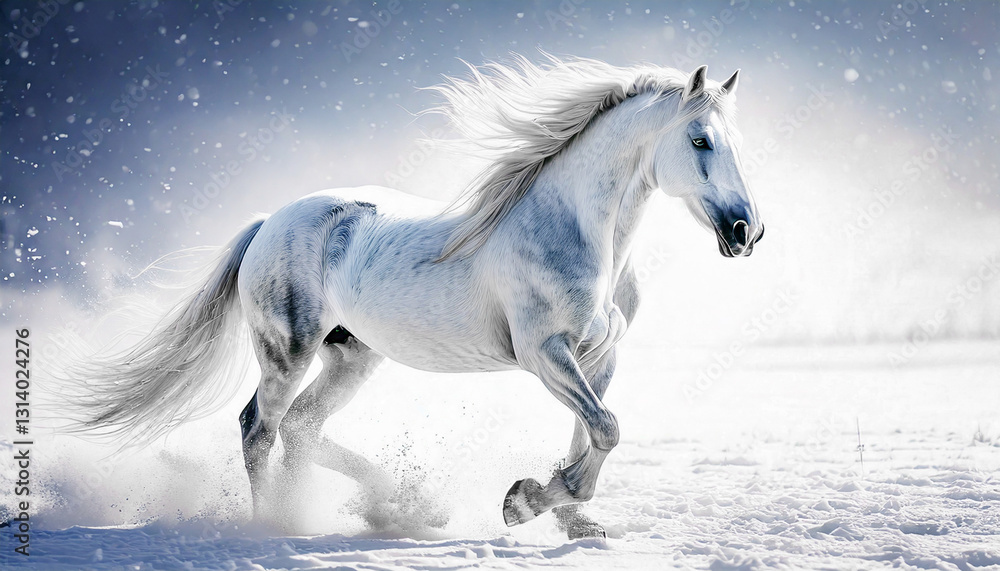 Fototapeta premium 雪原を走る白馬,Generative AI,AI画像