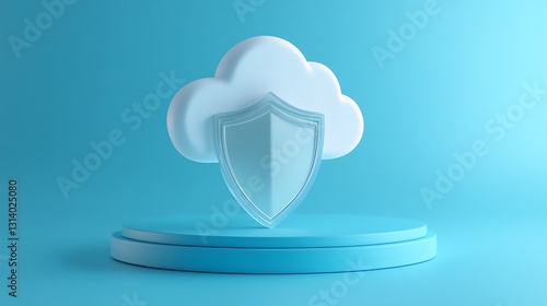 Cloud Computing Security Concept with Shield in Modern Design on a Blue Background