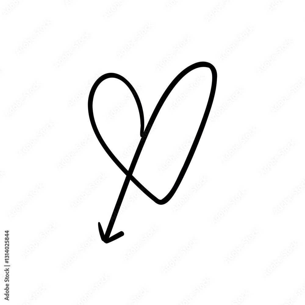 Set of arrows in the form of a heart, linear style. Vector hand drawing Set of arrows in the form of a heart, linear style. Vector hand drawing