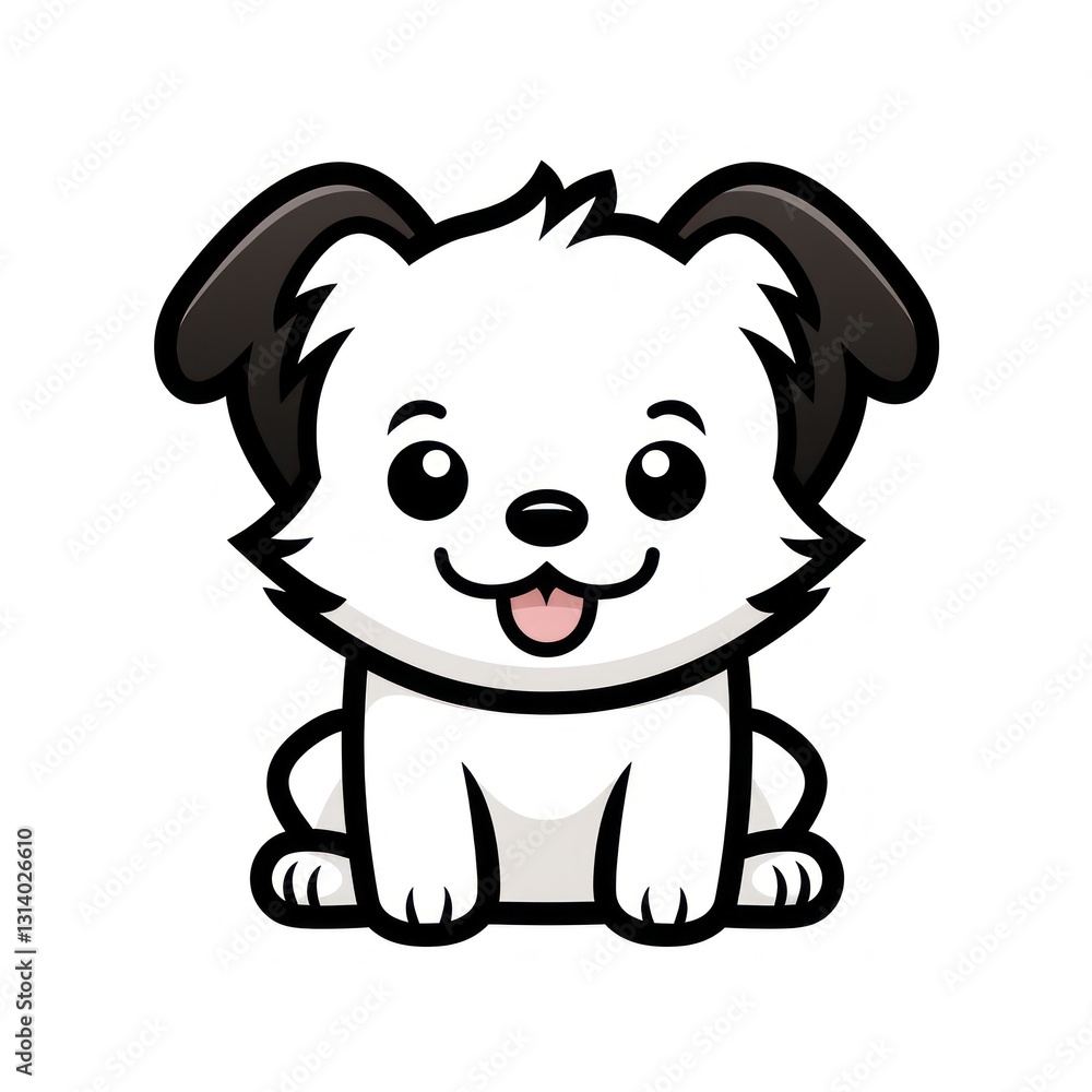 Cute White Dog with Black Ears and Tongue Out Illustration Cute White Dog with Black Ears and Tongue Out Illustration