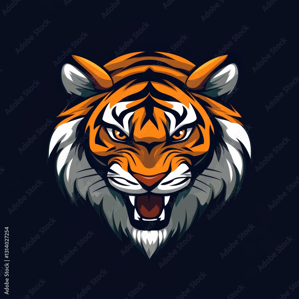 Tiger head with a fierce expression and a mouth open. The tiger is angry and ready to attack Tiger head with a fierce expression and a mouth open. The tiger is angry and ready to attack