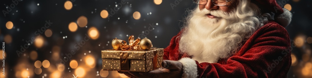 Santa Claus Presenting a Gift in a Festive Holiday Setting Santa Claus Presenting a Gift in a Festive Holiday Setting