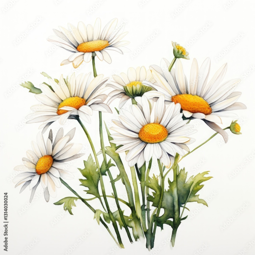 Obraz premium Watercolor Painting of a Bouquet of Daisies with White Petals and Yellow Centers