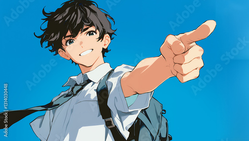 指差しする男子生徒　AI生成画像