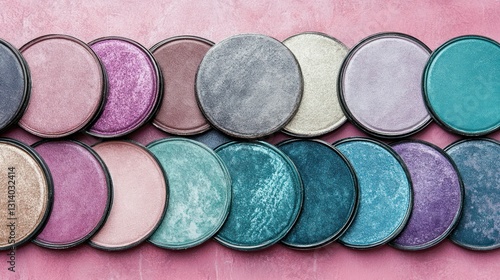 Wallpaper Mural Colorful Round Makeup Palette Shadows Arranged on Pink Background Torontodigital.ca