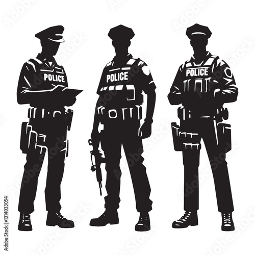 Valiant Police Officer silhouette, standing firm against injustice - Police illustration - Minimalist Police vector - Profession silhouette
