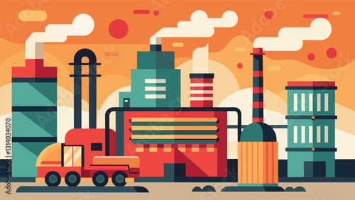 The constant hum of machinery and the pungent smell of gasoline permeating the air.. Vector illustration