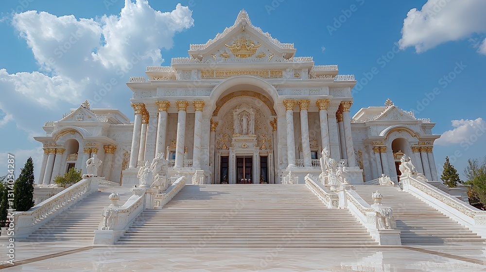 Fototapeta premium Grand White Marble Palace with Golden Accents Under a Bright Sky
