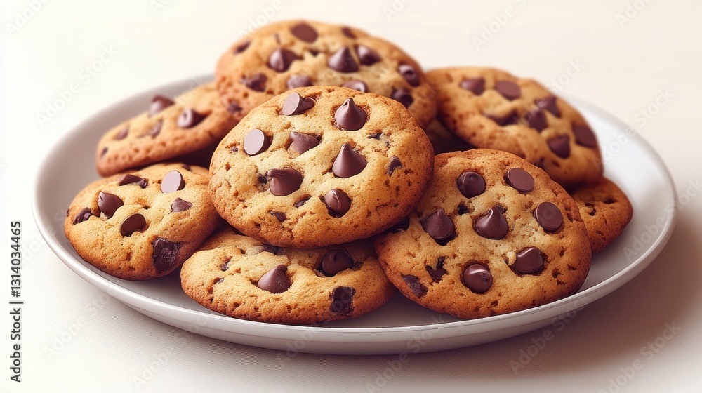 plate of chocolate chip cookies isolated,cartoon illustration style plate of chocolate chip cookies isolated,cartoon illustration style
