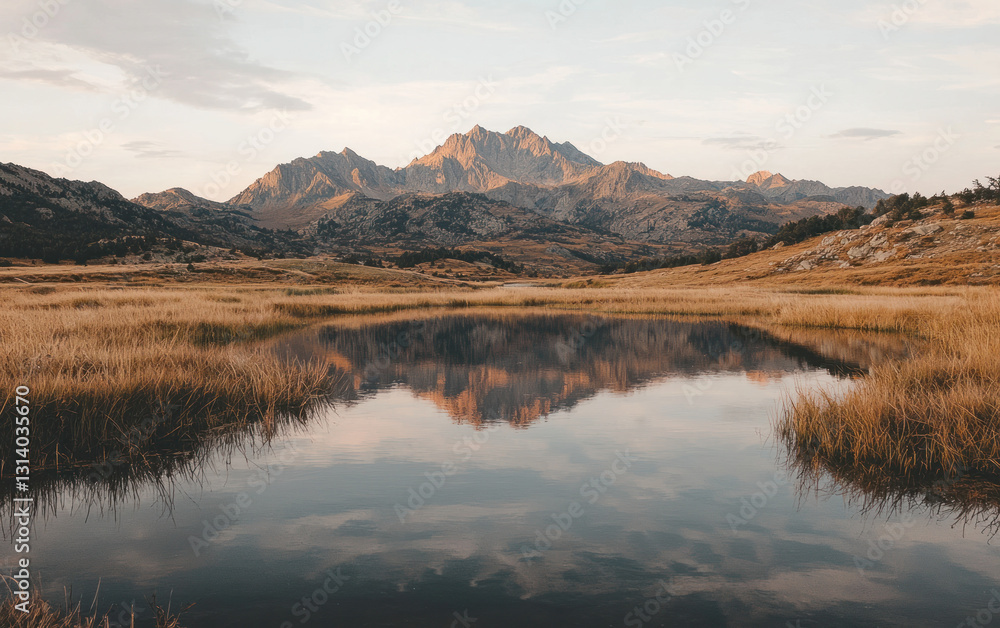 Mountain Reflection in Calm Water at Sunset Mountain Reflection in Calm Water at Sunset