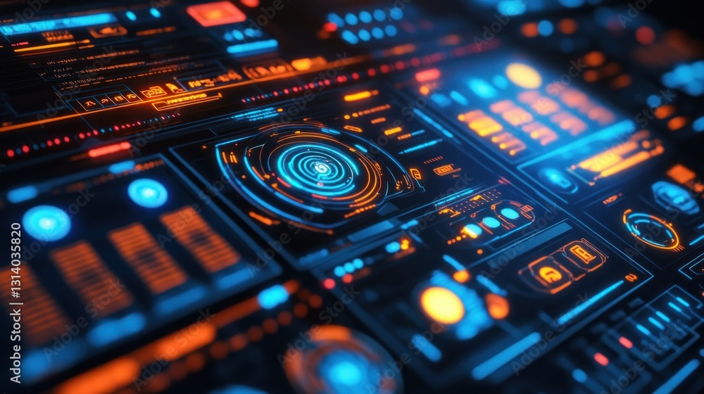 Obraz premium Futuristic Glowing Control Panel Displaying Information Details Clearly