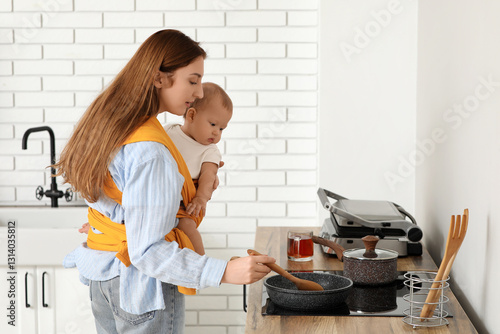 Young mother cooking with l...