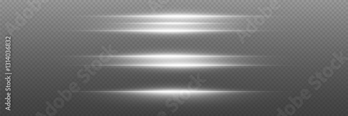 Set of light rays and flashes, horizontal lines effect. On a transparent background.