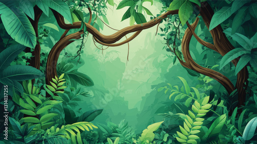  Jungle liana vine frame. Tropical forest plant branch