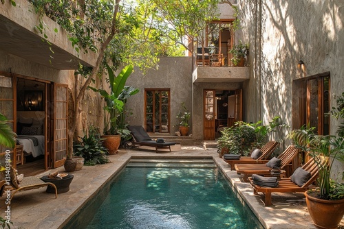 Wallpaper Mural Poolside Relaxation Outdoor Living Space Amidst Lush Plants and Home Interior Torontodigital.ca