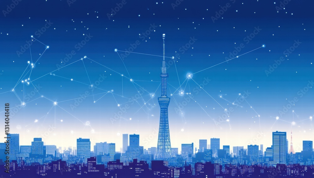 Fototapeta premium A city skyline with a tall tower in the middle