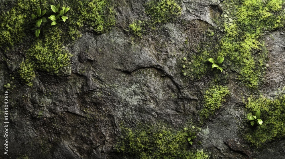 Dark rock surface with moss and plants Dark rock surface with moss and plants