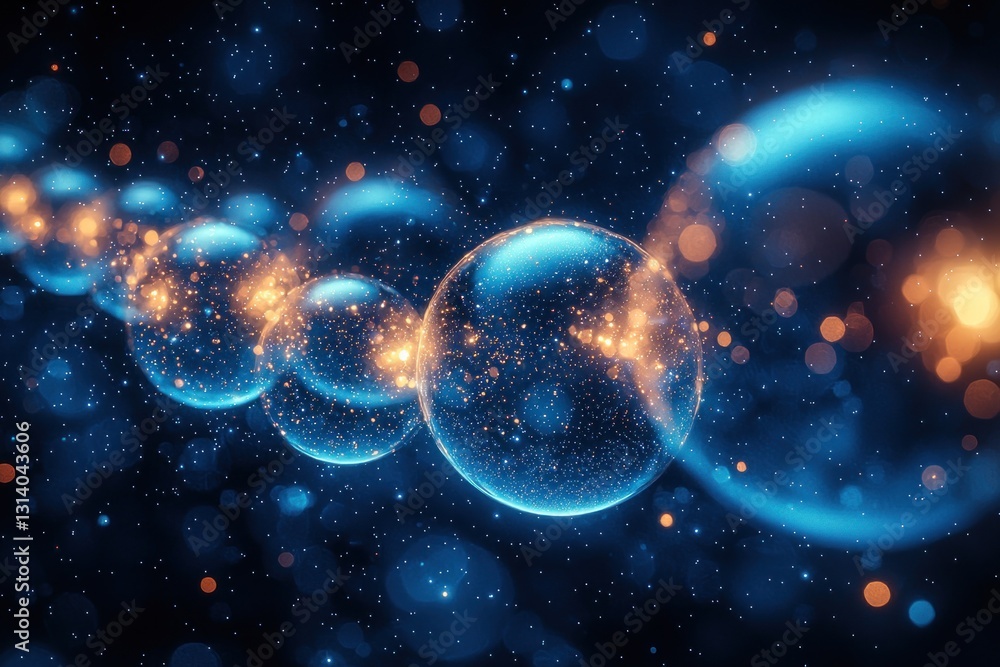 Fototapeta premium Glowing orbs align in space with starscape background; bright, futuristic feel
