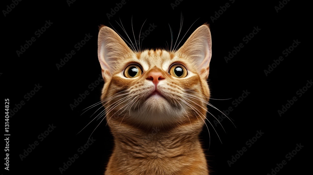 Adorable Ginger Kitten Looking Upwards Against a Black Background Adorable Ginger Kitten Looking Upwards Against a Black Background
