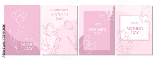 Mother's Day Poster. Set of Floral Posters for Mothers Day. Flower design Mother's Day Greeting Cards. Mothers Day background Templates with Floral Line Art.