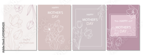 Mother's Day Poster. Set of Floral Posters for Mothers Day. Flower design Mother's Day Greeting Cards. Mothers Day background Templates with Floral Line Art.