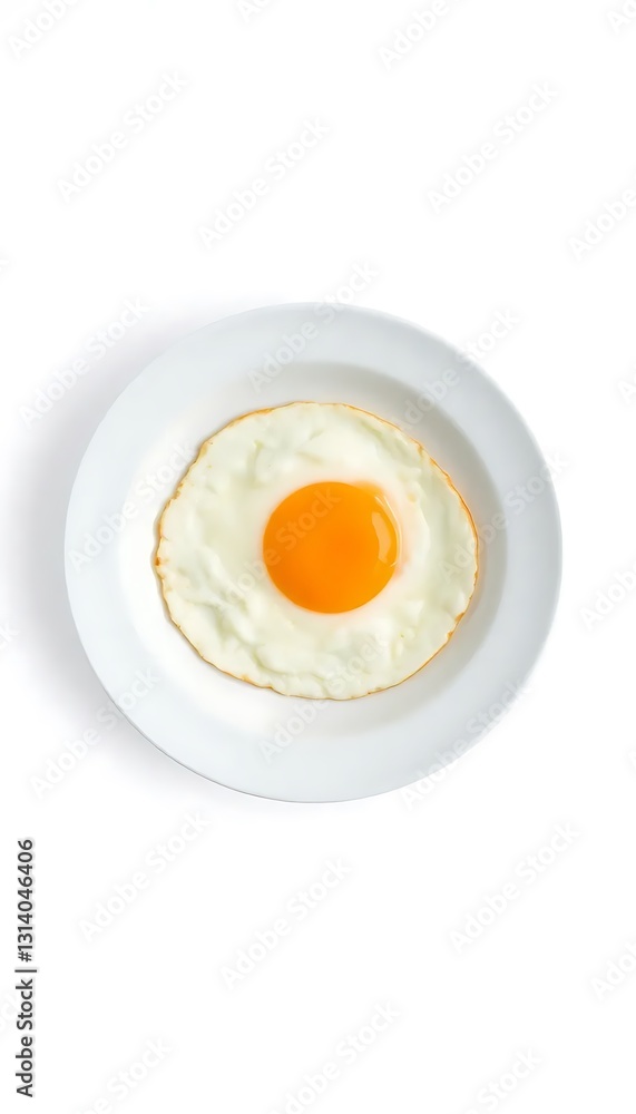 Fried Egg White Dish White Background Top View Fried Egg White Dish White Background Top View