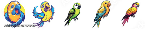 Colorful Tropical Birds Featuring Various Parrot Species