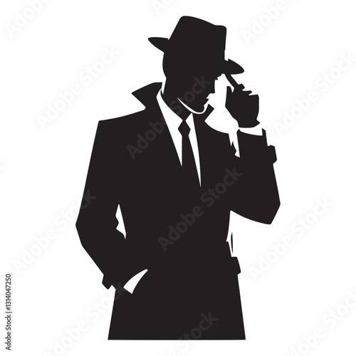 Midnight Investigator Detective silhouette, working tirelessly in the dead of night - Detective illustration - Minimalist Detective vector - Profession silhouette
