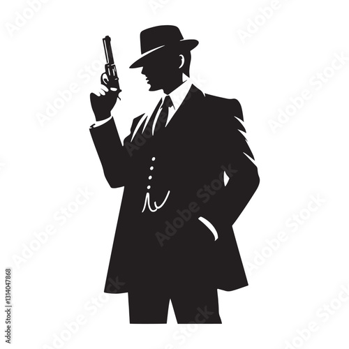 Noir Detective silhouette, reminiscent of classic mystery thrillers - Detective illustration - Minimalist Detective vector - Profession silhouette
