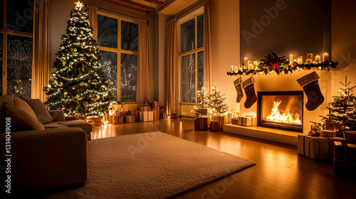 Wallpaper Mural Cozy Christmas Living Room With Fireplace And Decorated Tree Torontodigital.ca