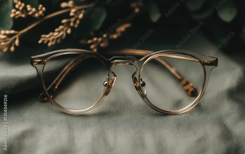 Tortoiseshell Eyeglasses on Teal Fabric with Eucalyptus Tortoiseshell Eyeglasses on Teal Fabric with Eucalyptus