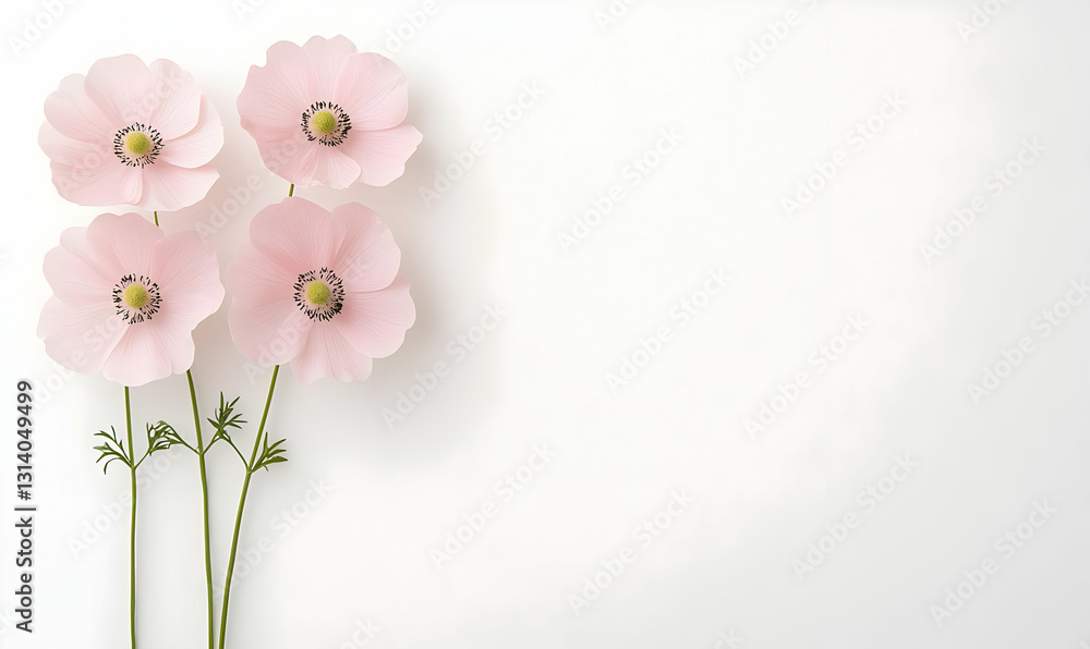Soft Pink Poppy Flowers on a Light Background for Elegant Design Soft Pink Poppy Flowers on a Light Background for Elegant Design