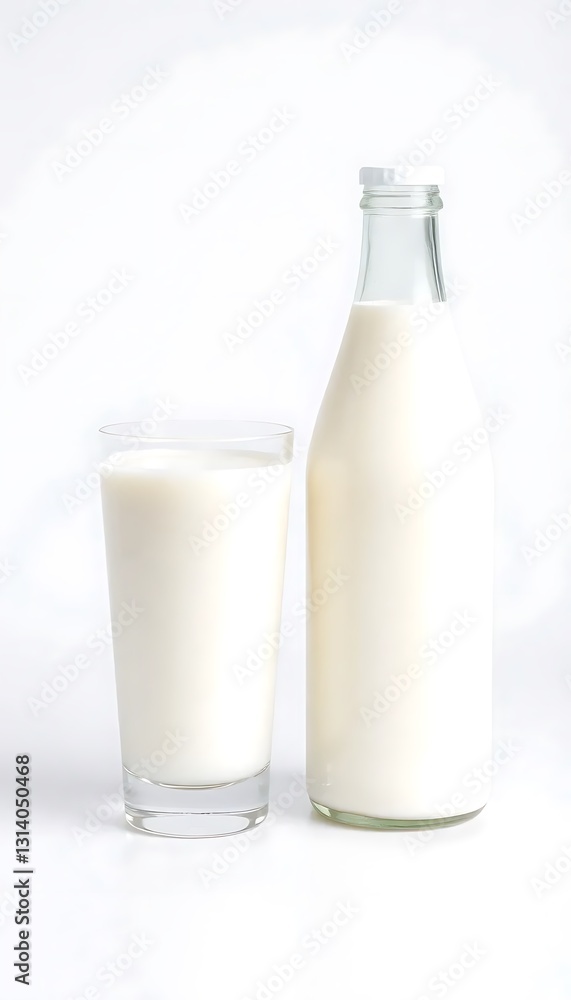 glass of milk and bottle isolated on White Background cutout glass of milk and bottle isolated on White Background cutout