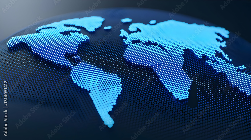 Digital World Map with Blue Dots on Dark Background Digital World Map with Blue Dots on Dark Background