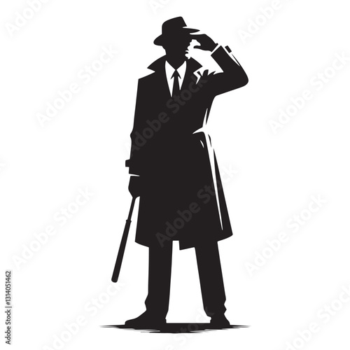 Clever Detective silhouette, unraveling mysteries with precision - Detective illustration - Minimalist Detective vector - Profession silhouette
