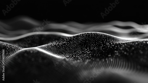 Abstract representation of flowing waves in a dark environment with shimmering particles