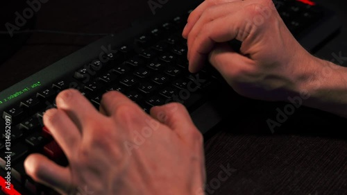 men's hands are typing on the keyboard. augmented reality
