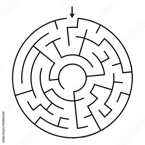 Round Maze Game for Kids - Simple Flat Vector Black and White Outline Illustration - Kdp Maze Game Pages.