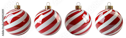 red and white striped christmas ornament set on white background