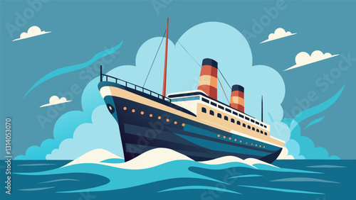 Despite its size the ship moved gracefully through the water propelled by stateoftheart engines and guided by skilled navigators.. Vector illustration