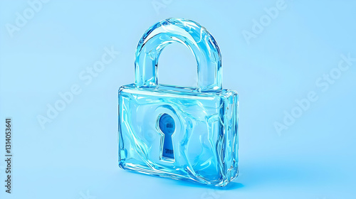 Transparent blue padlock on a light blue background