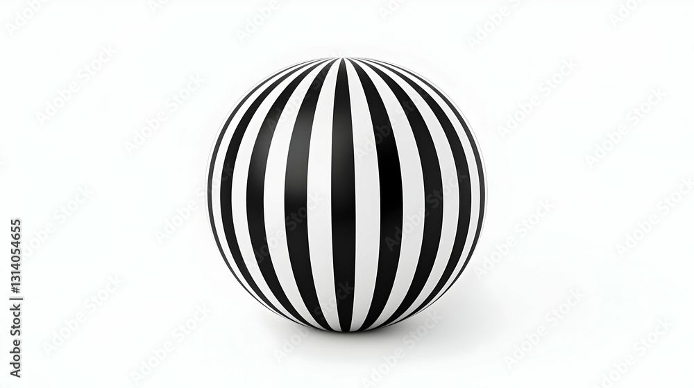 Black and White Striped Sphere with Smooth Surface and Shadows Black and White Striped Sphere with Smooth Surface and Shadows