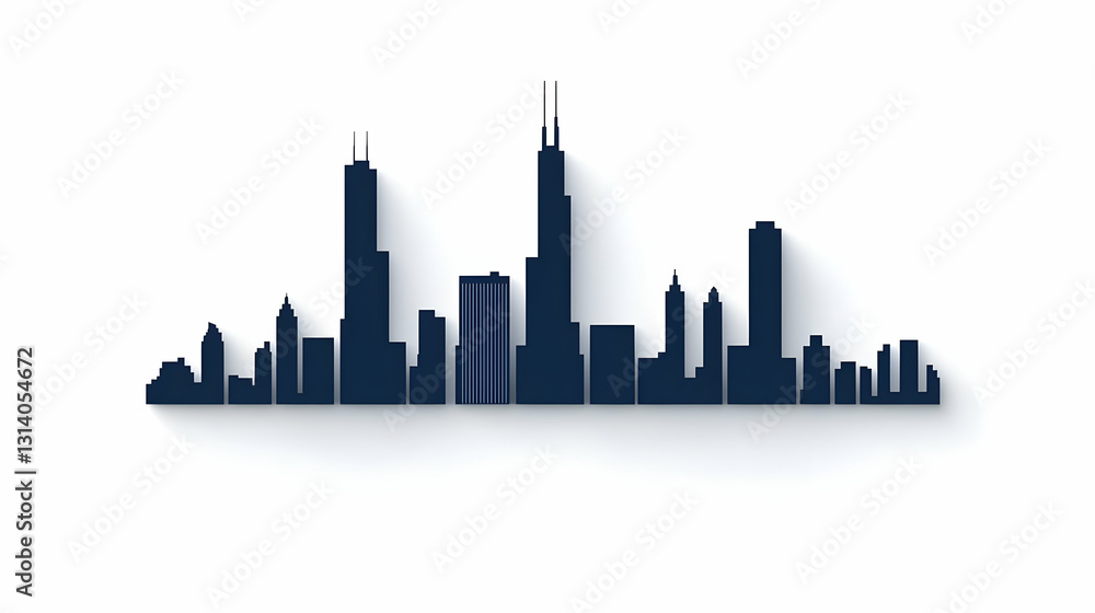 Naklejka premium Urban Skyline Silhouette of a Modern City in Dark Color Palette