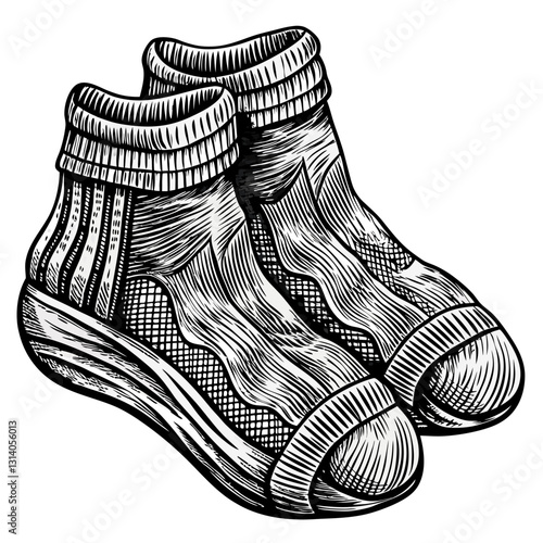 Vintage Hand Drawn Sneakers Illustration with Unique Texture and Pattern