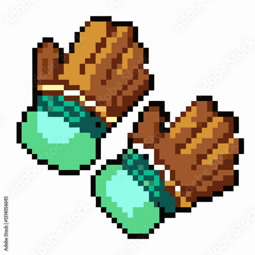 Pixel Art Retro Boxing Gloves Icon in Classic 8 Bit Style for Gaming Graphics