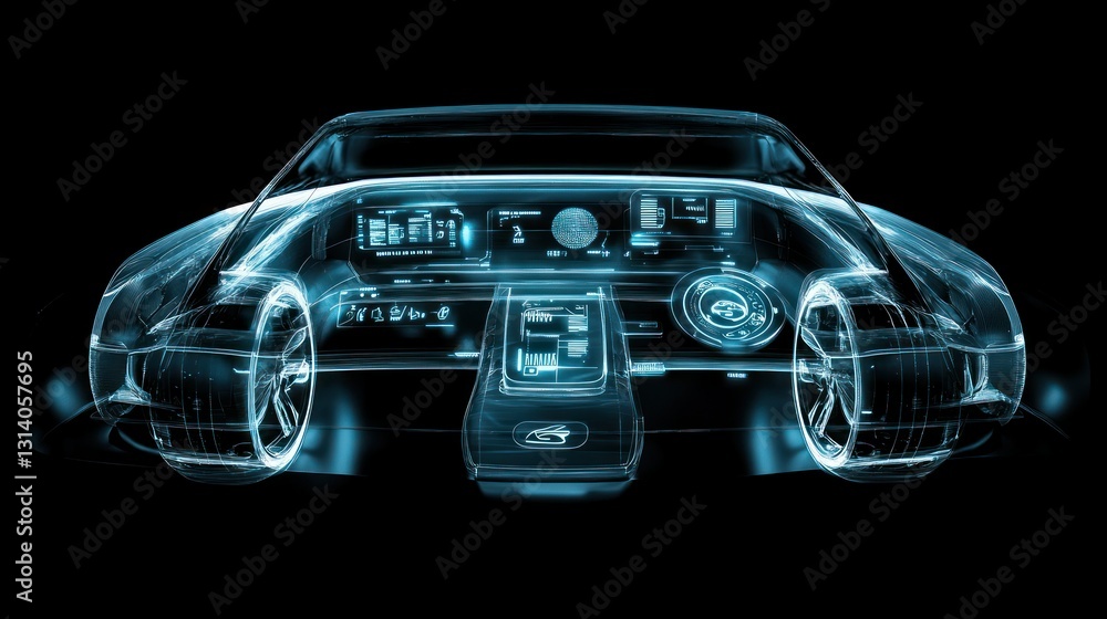 Futuristic transparent car design highlighting internal technology components Futuristic transparent car design highlighting internal technology components